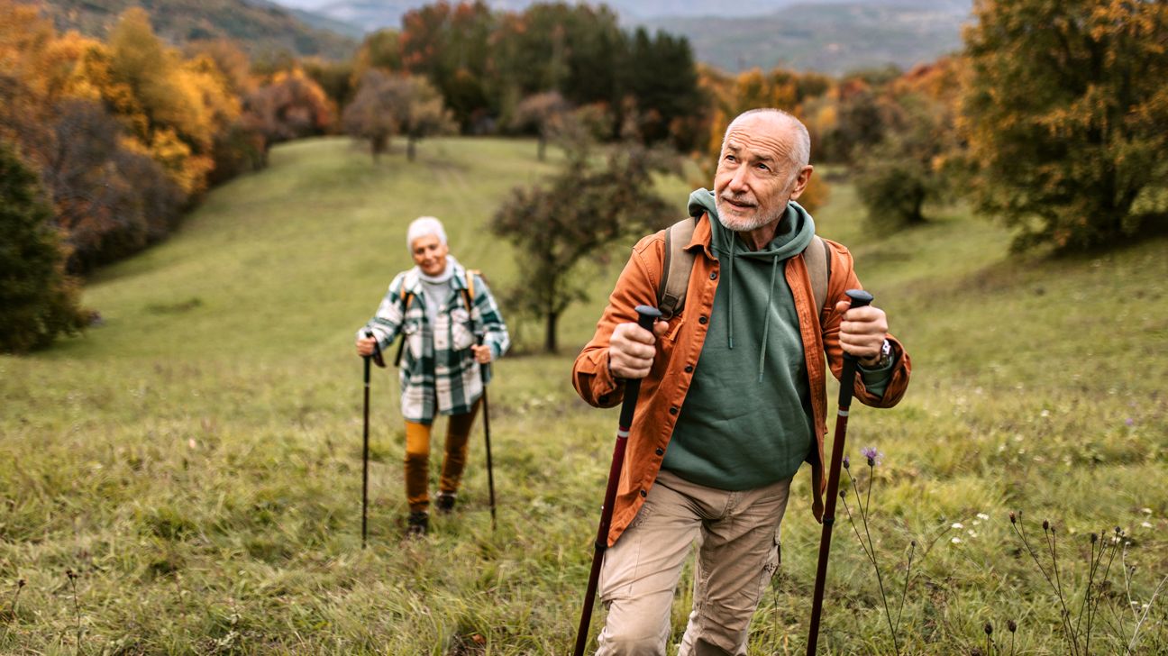 Senior male hiking.