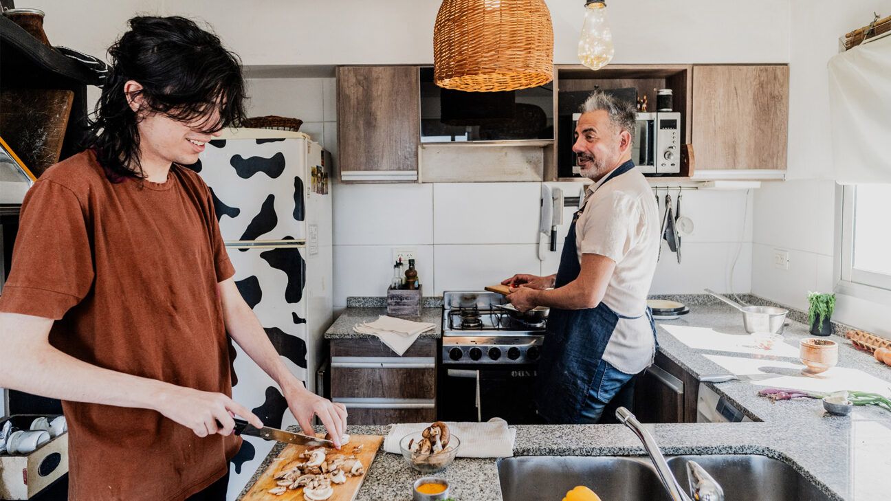 Father and soon cooking together.