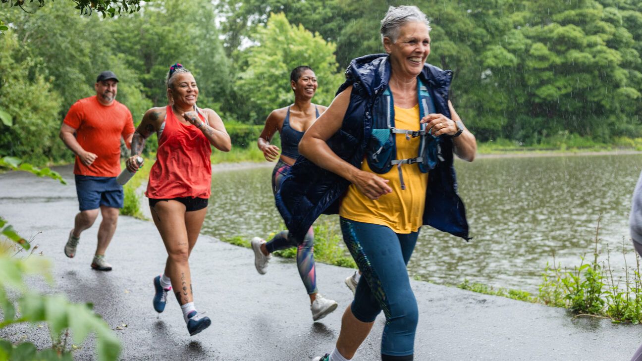 Older adults jogging outdoors