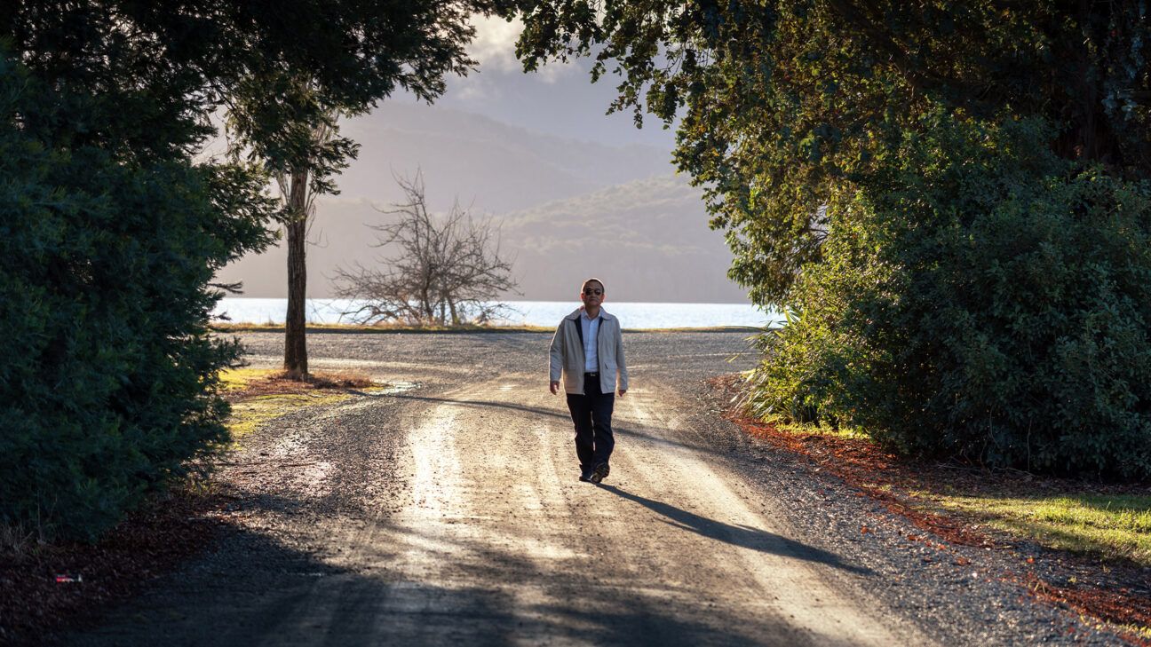 Older male on a morning walk outdoors