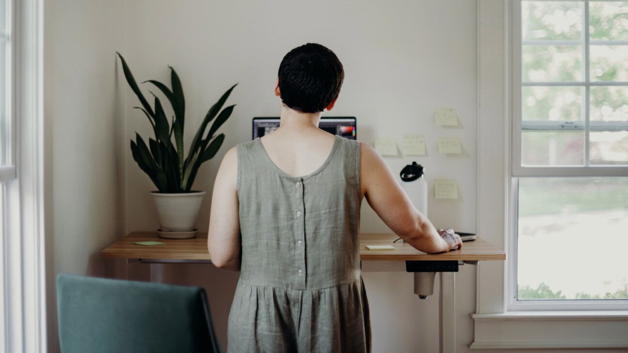 Female at standing desk