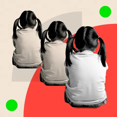 BBC Treated image of a three little girls sitting with their back turned to the camera