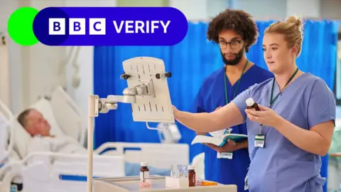 Getty Images Two NHS staff members in a hospital.