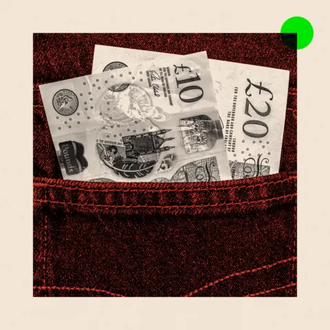 BBC A treated image of a pocket with a £10 note and a £20 note