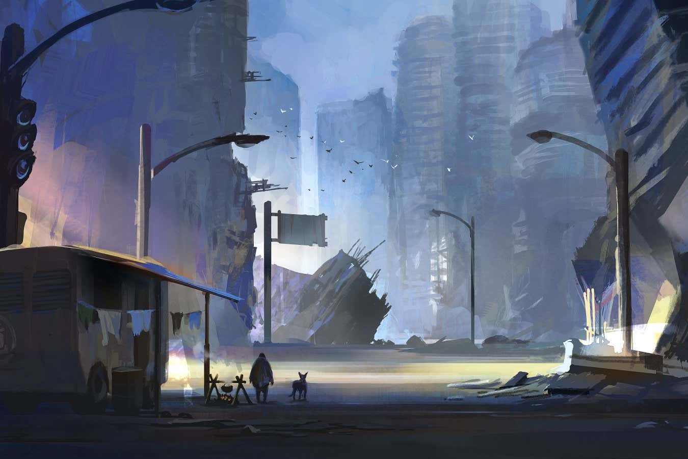 The surviving human beings in the abandoned city, digital illustration.; Shutterstock ID 1572040465; purchase_order: -; job: -; client: -; other: -