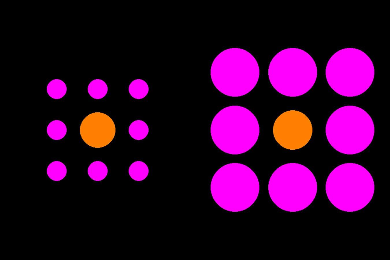 An optical illusion where colours of different sizes and shapes can make one appear larger than another even if it is not. This illusion was used in the study