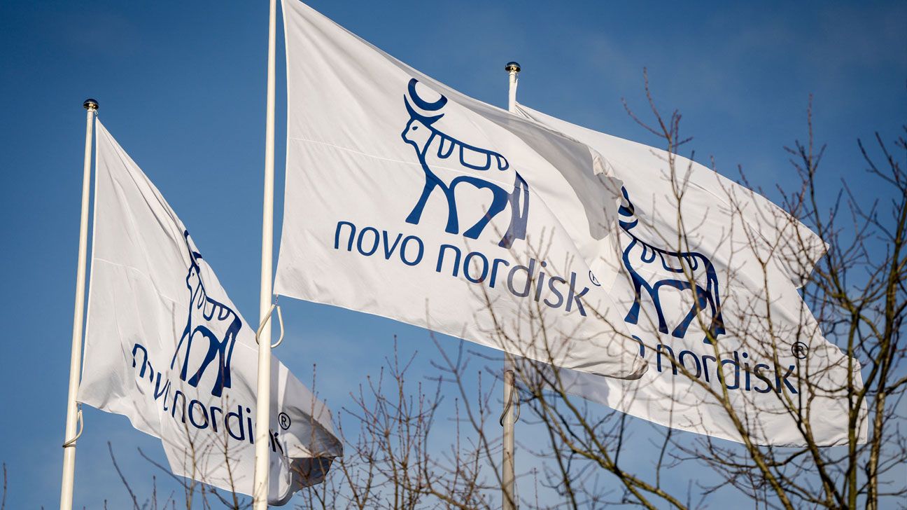 Novo Nordisk logo on white flags