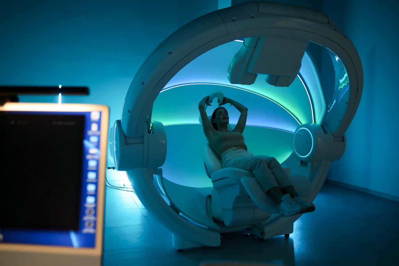 The new AILIS machine tests for breast cancer detection during a clinical trial in Krakow, Poland, on December 30, 2024