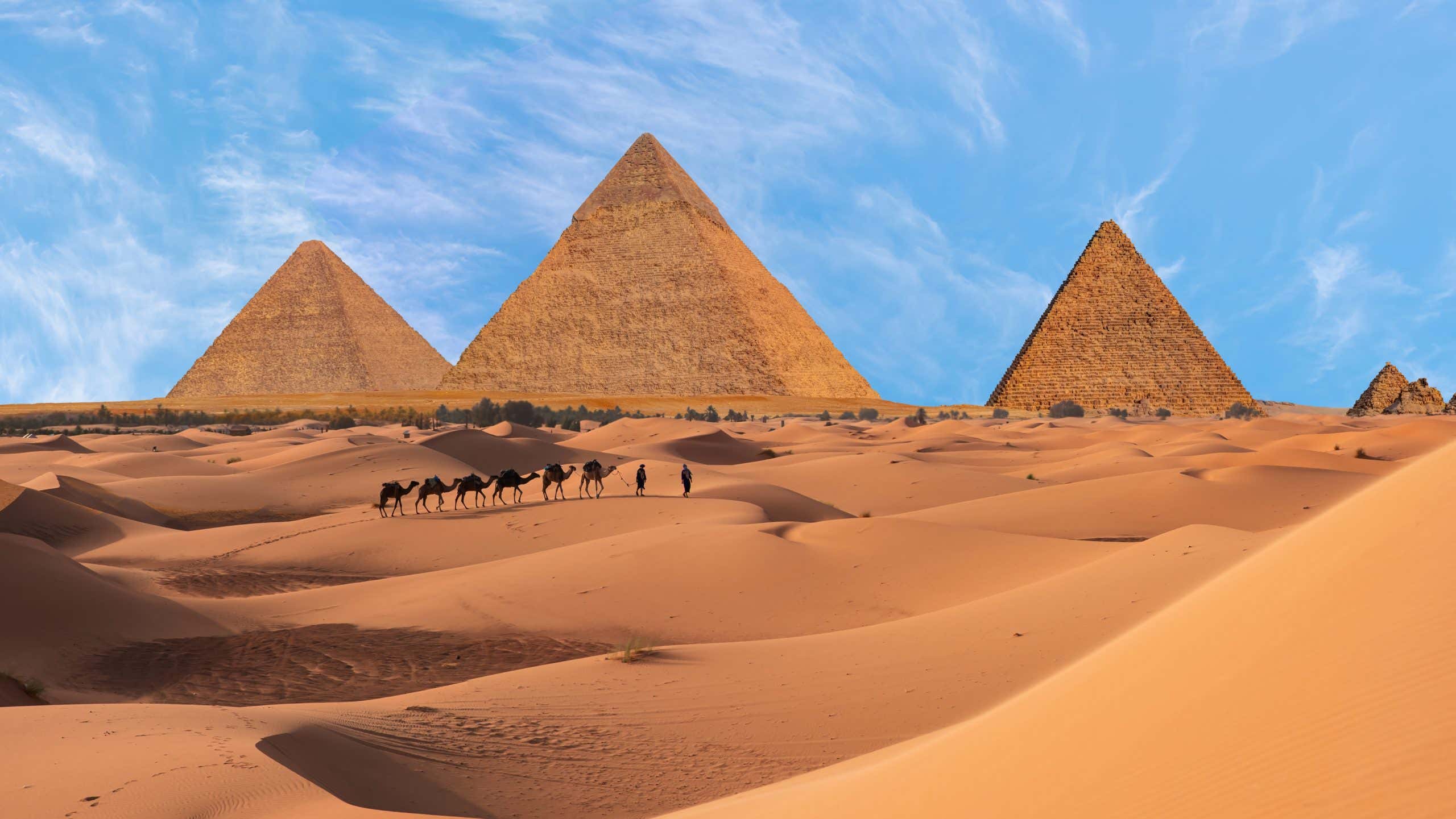Caravan in front of the Great Pyramid of Giza, Egypt