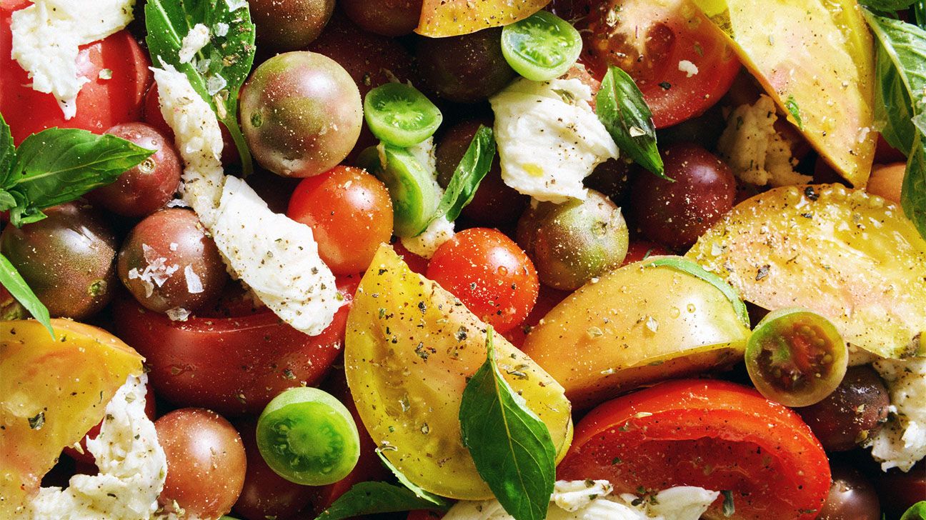 Closeup of tomatoes and other vegetables