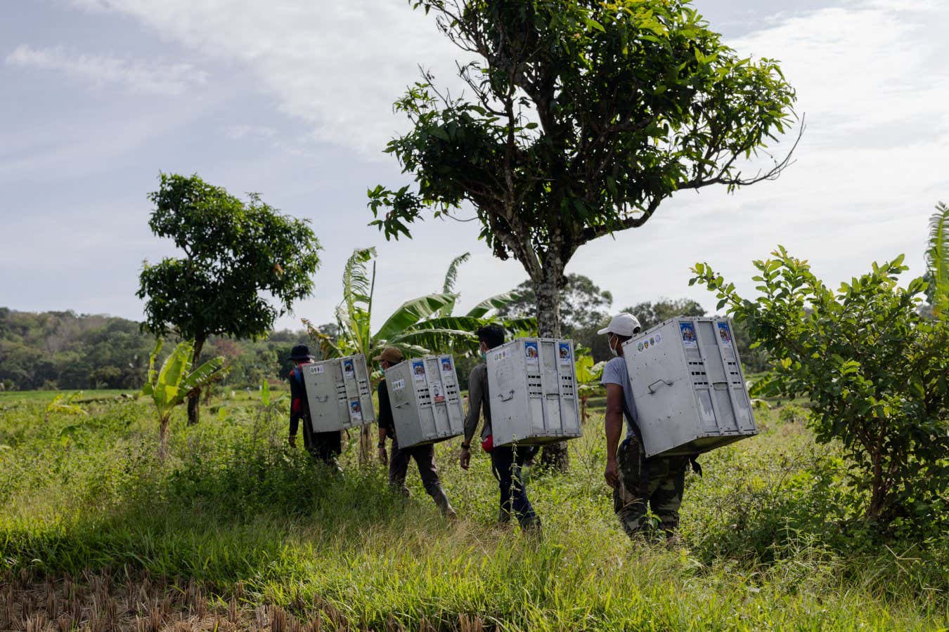 Volunteers transporting Javan's slow loris in an iron cage to Ujung Kulon National Park in Indonesia's Banten province on August 14, 2025. Yayasan Inisiasi Alam Rehabilitasi Indonesia (YIARI) released eight Javan slow lorises (Nycticebus Javanicus). They were previously victims of illegal trade, handed over by villagers, and of being electrocuted by exposed power lines. It has rescued over a thousand slow lorises and released more than 900 back into the wild.