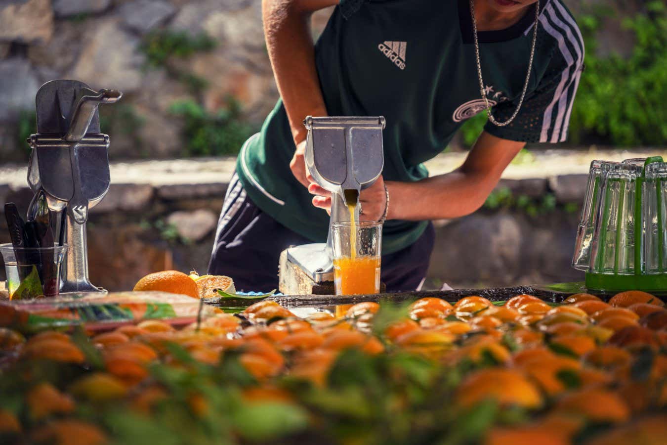 2S8MEJ1 Chefchaouen, Morocco. Vintage orange squeezer used to prepare a fresh orange juice.