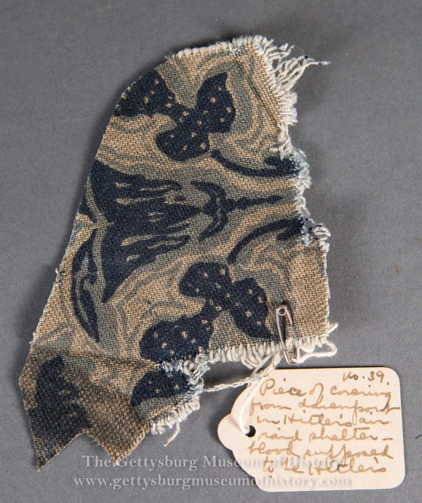 A blood-soaked piece of fabric from the sofa that Hitler killed himself on, which was was taken by US army colonel Roswell P. Rosengren and is now on exhibit at The Gettysburg Museum of History in Pennsylvania. The scientists used this to analyse his DNA