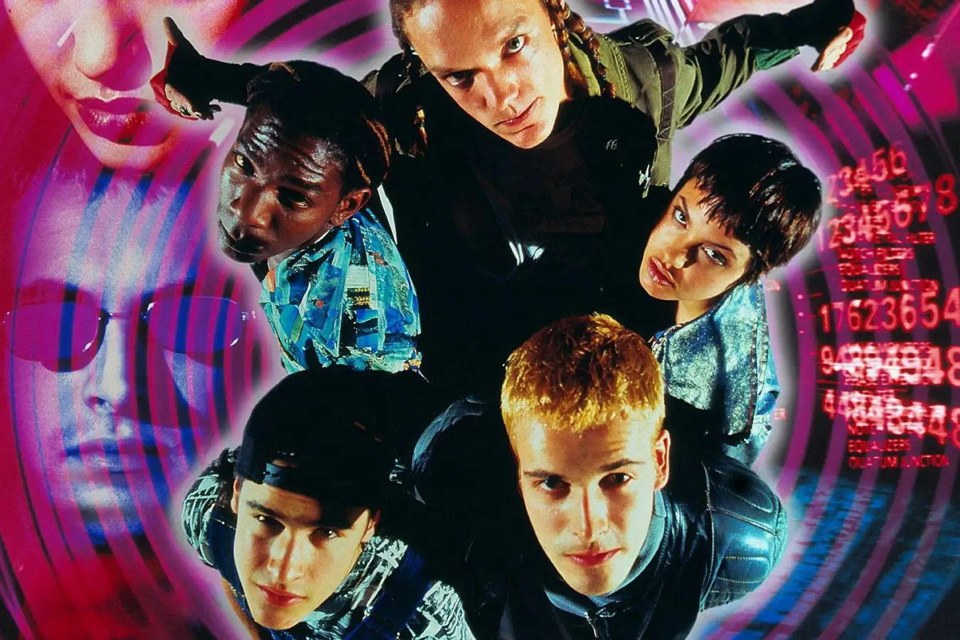 2JHKP8X LAURENCE MASON, MATTHEW LILLARD, ANGELINA JOLIE, JONNY LEE MILLER, JESSE BRADFORD, HACKERS, 1995