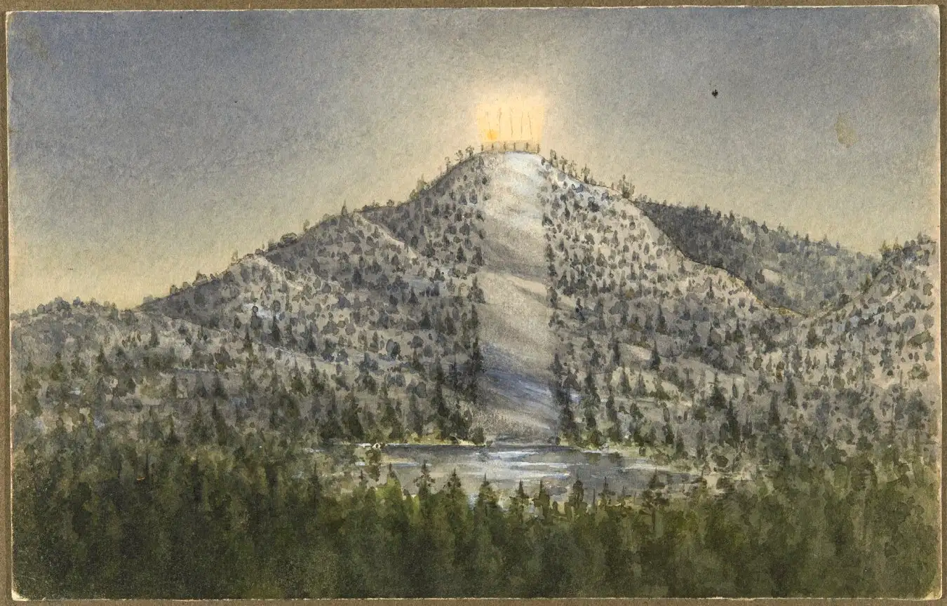 Karl Lemström's watercolour of mountaintop experiments at Orantunturi