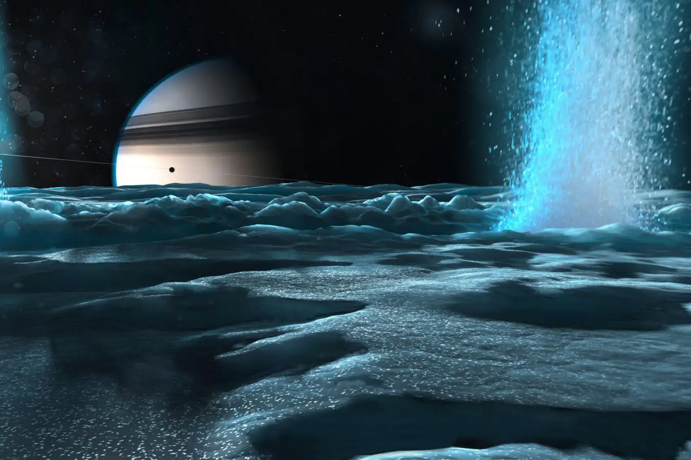 An artist's rendition of the surface of Enceladus. 