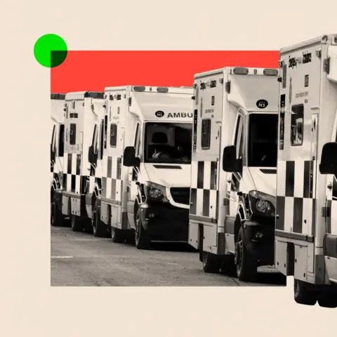 BBC An image of queuing ambulances 
