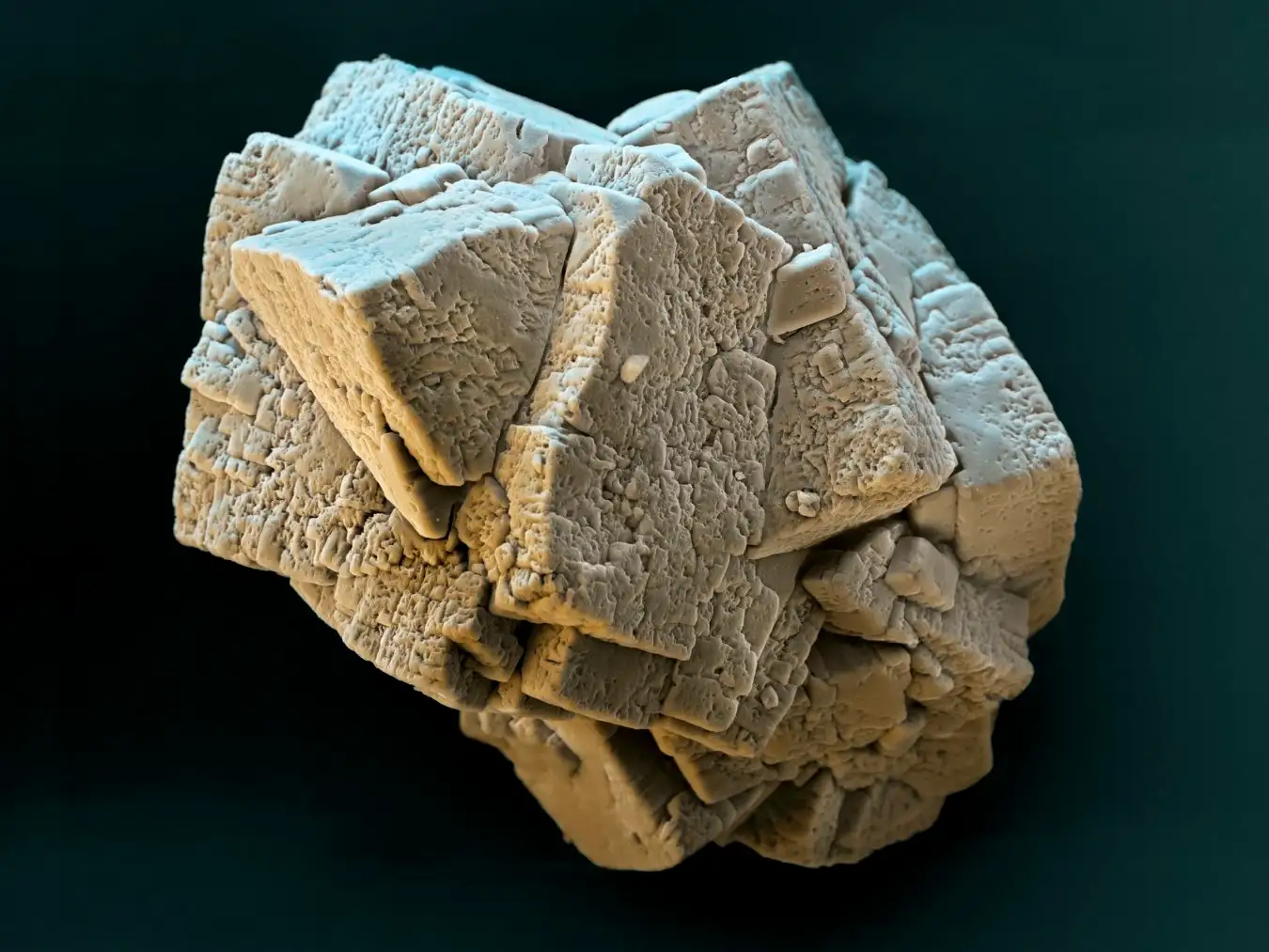 A coloured scanning electron micrograph of a Metal-organic framework