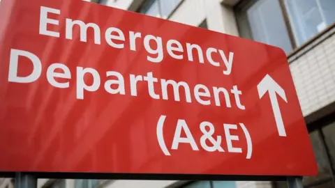 Getty Images Large, red hospital logo showing patients where the A&E department is.