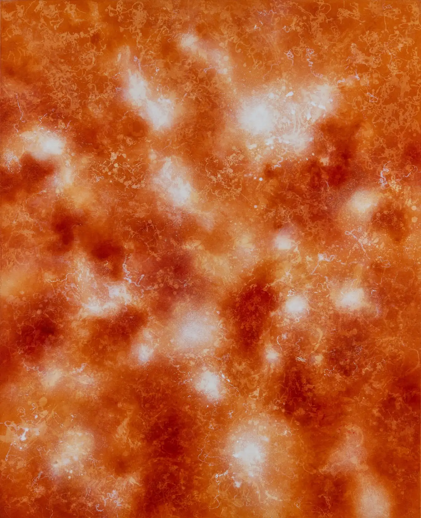 Ione Parkin RWA, Fusion, 2025 Oil and synthetic resin on canvas, 160 x 130 cm. Courtesy of the artist and the Royal West of England Academy. This painting is inspired by solar dynamics and the intense heat and turbulent motion of super-heated plasma. In physics, plasma is described as the ?fourth state of matter?, not solid, liquid or gas. It is ?super-energized gas? which is the fast nuclear burning of hydrogen and helium. Parkin wanted to convey an impression of dynamic physics at work: energy moving about, being emitted and absorbed, before being emitted again. With thanks to Helen Mason OBE, Department of Applied Mathematics and Theoretical Physics, University of Cambridge