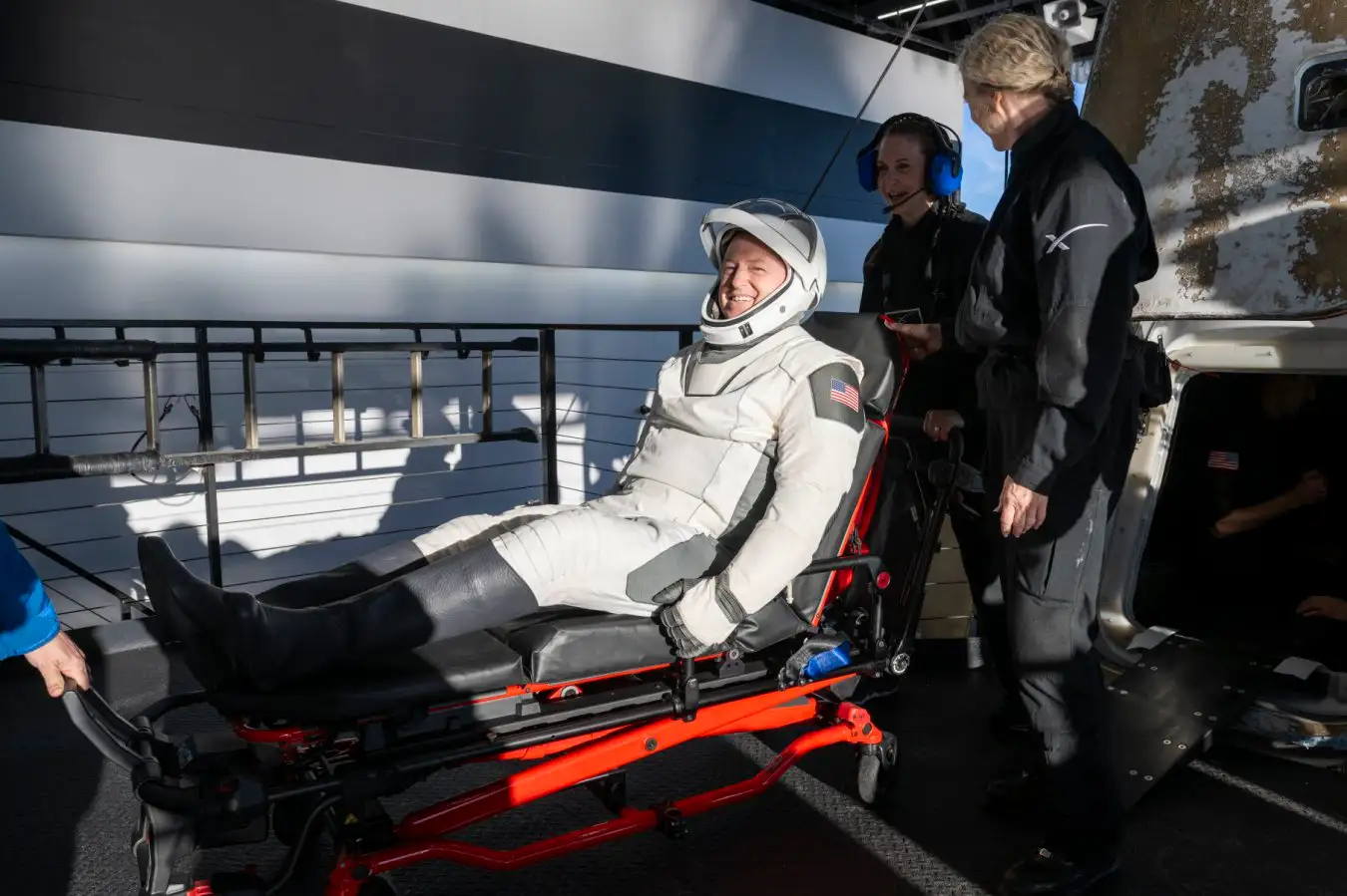 NASA astronaut Butch Wilmore is stretchered out of the return capsule after an unexpectedly long stint on the International Space Station