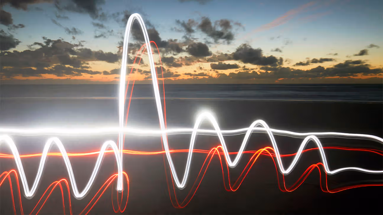 Light waves at sea during sunset