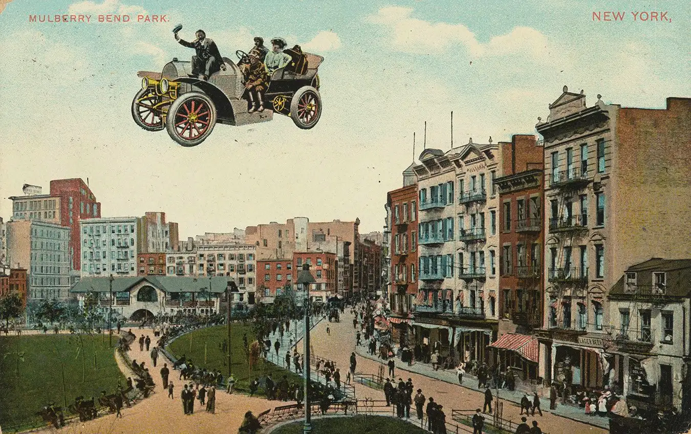 Opnamedatum: 2025-12-11 Car flying over Mulberry Bend Park, New York, Theodor Eismann (publisher), before 1908. Purchase 2025