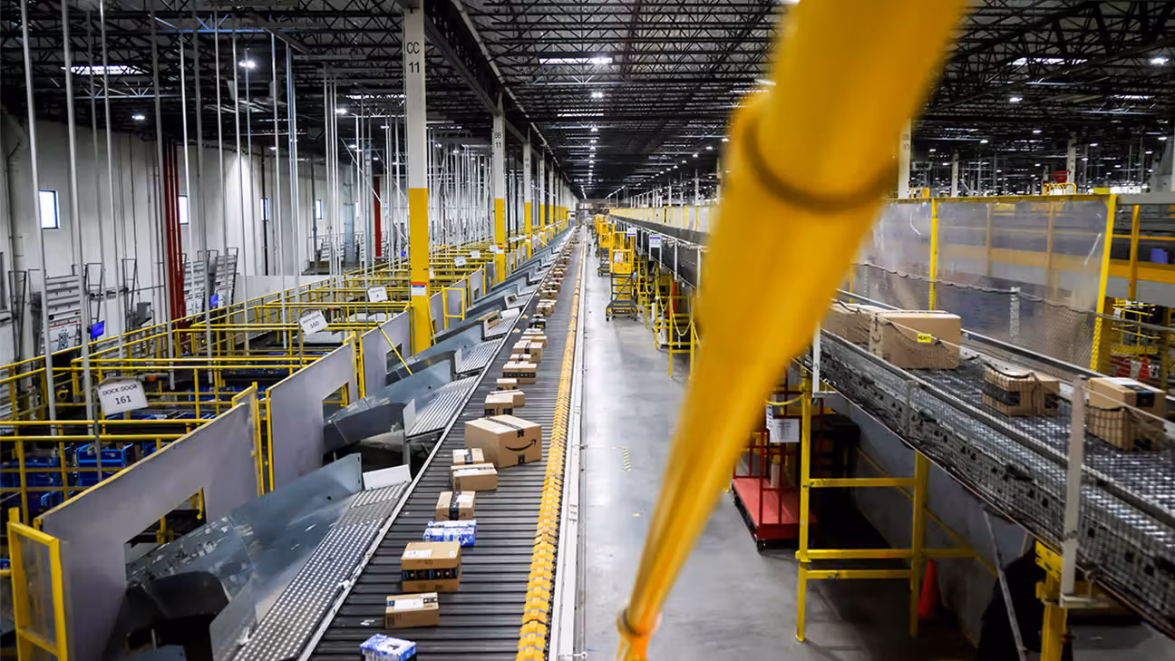 Inside view of an Amazon fulfillment center