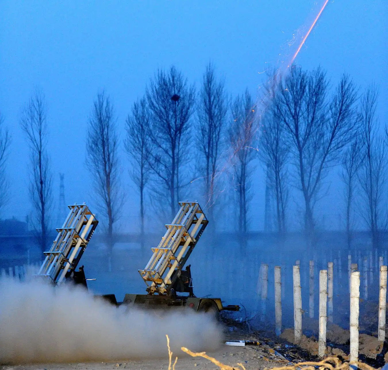(110226) -- TAIYUAN, Feb. 26, 2011 (Xinhua) -- A rocket loaded with cloud-seeding chemicals is fired during a mission of artificial precipitation enhancement in Xigu Township, Qingxu County of north China's Shanxi Province, Feb. 25, 2011. The mission was carried out Friday to ease the drought in Shanxi since last October. (Xinhua/Yan Yan) (hdt) Xinhua News Agency / eyevine Contact eyevine for more information about using this image: T: +44 (0) 20 8709 8709 E: info@eyevine.com http://www.eyevine.com