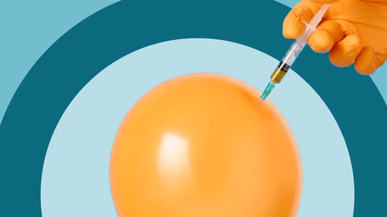 Graphic of a hand injecting a balloon with a needle