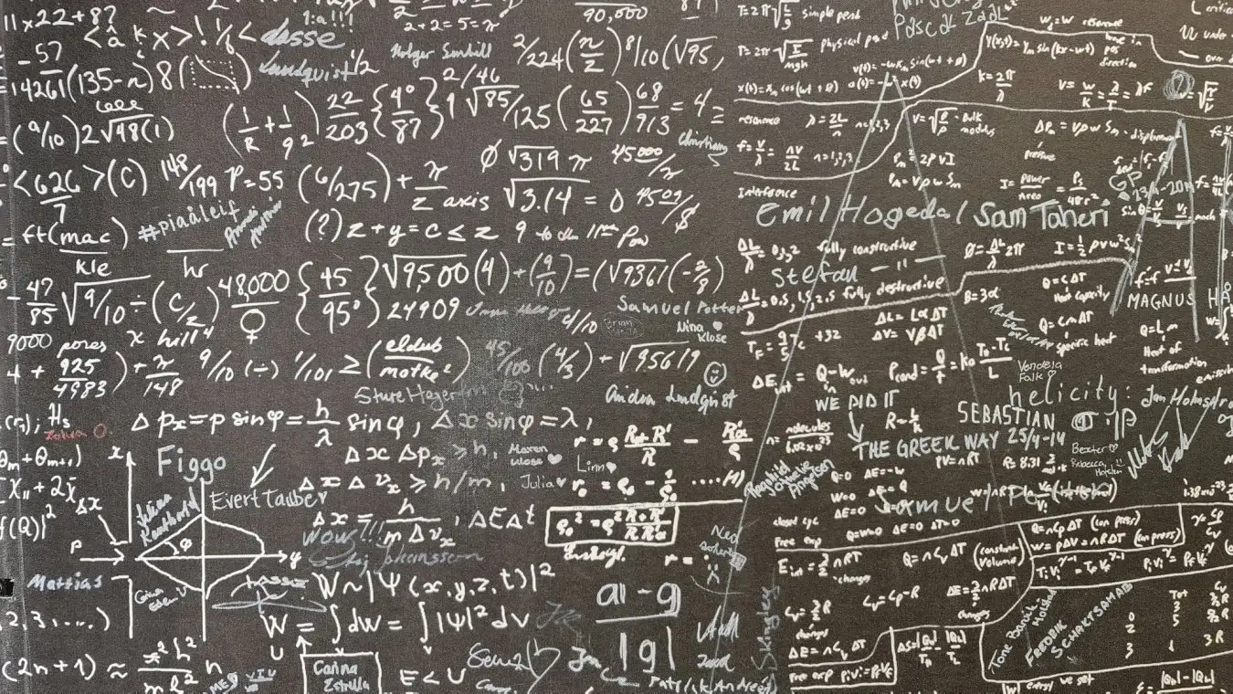 Blackboard with mathematical equations written on it