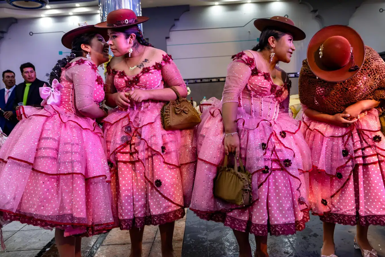 Women at the wedding of Cornelio and Dora. El Alto, a city of one million inhabitants that is only 40 years old and mainly populated by Aymara Indians who migrated from the interior of the country either as a result of poor harvests or the closure of the mines.